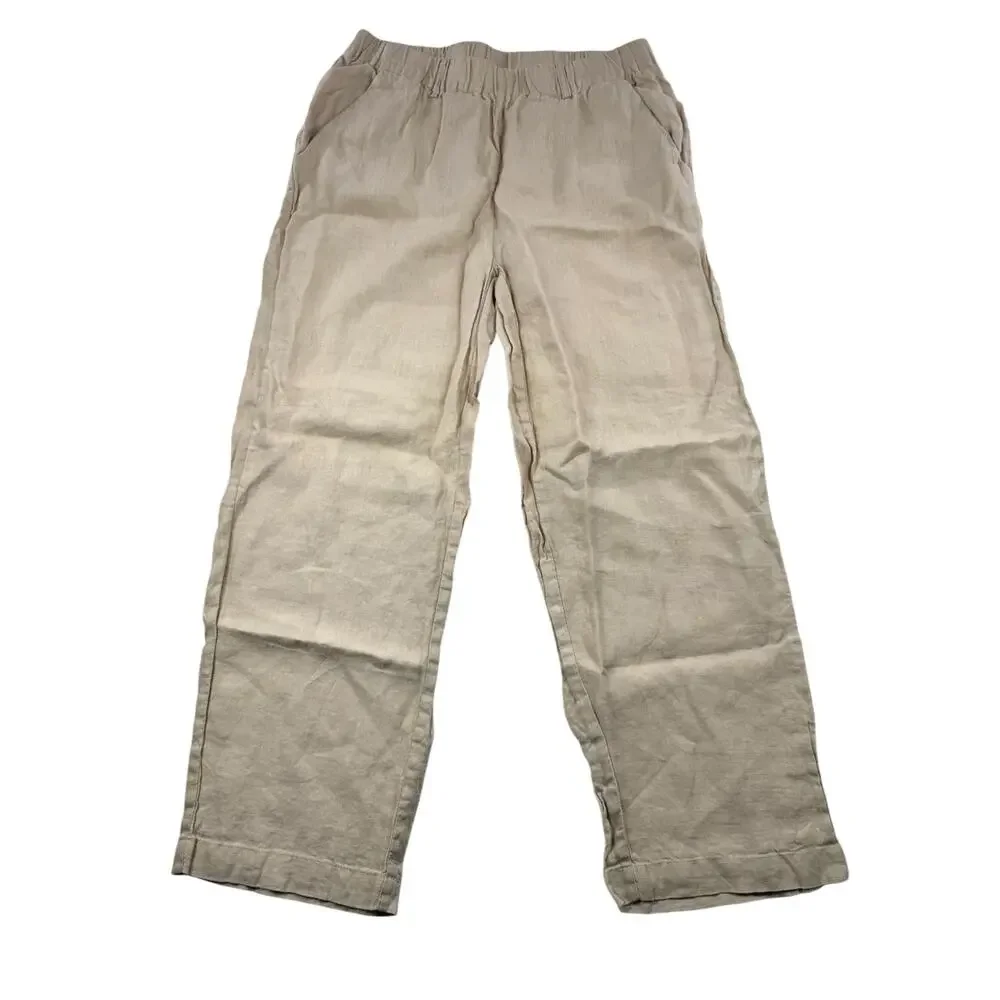 Quince 100% European Linen Pants S Driftwood Tan Pull On 25